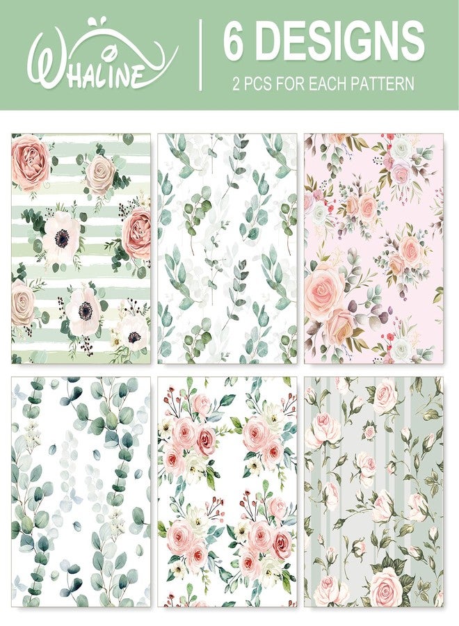 وولاين ورق تغليف هدايا من والين، ١٢ ورقة، بنقوش زهور مائية باللونين الوردي والأخضر، مطوي بشكل مسطح، ورق فني ربيعي، مثالي للأعمال اليدوية وتزيين الحفلات ومستلزمات التغليف. - Image 3